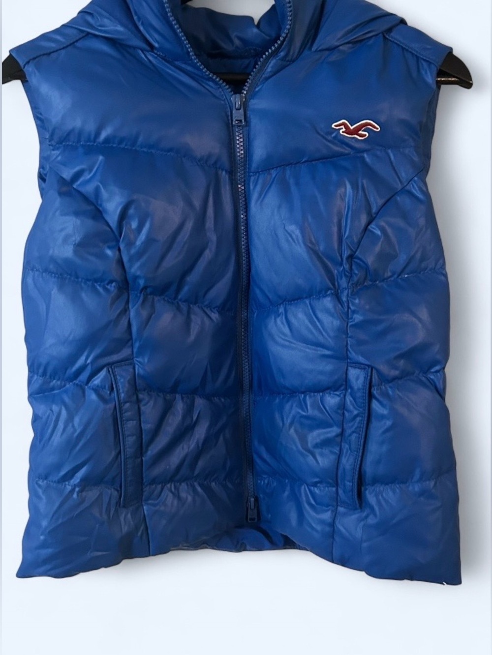 Hollister Blue Puffer Vest Hooded Zip Up Jacket - Size M - Picture 3 of 6